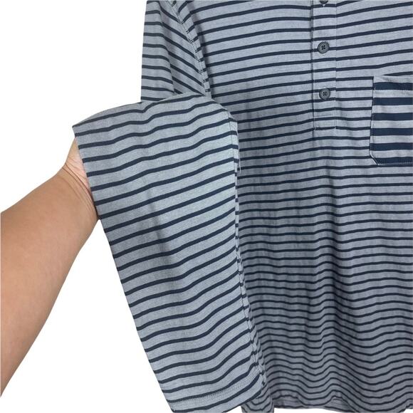 Gap Striped Knit Long Sleeve 3 Button Henley Gray Navy Large - Picture 4 of 8